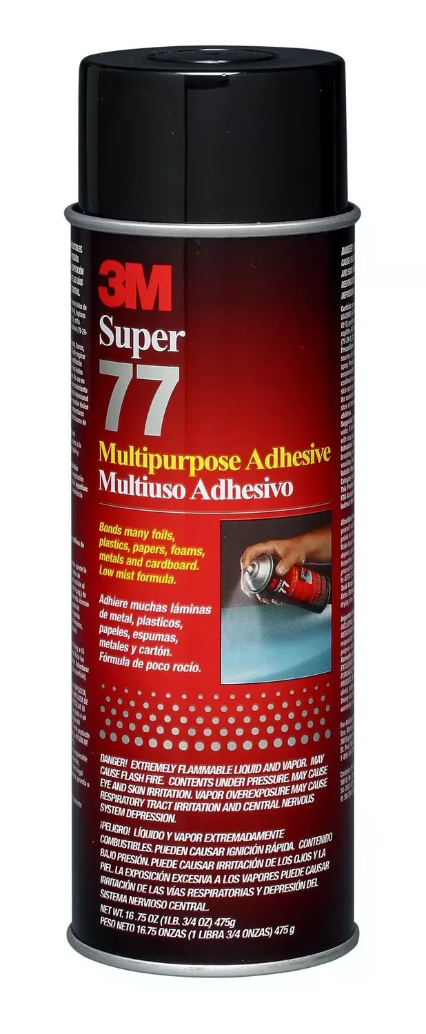21210 -3M Super 77 Multipurpose Permanent Spray Adhesive Glue, Paper, Cardboard, Fabric, Plastic, Metal, Wood, Net Wt 16.75 oz