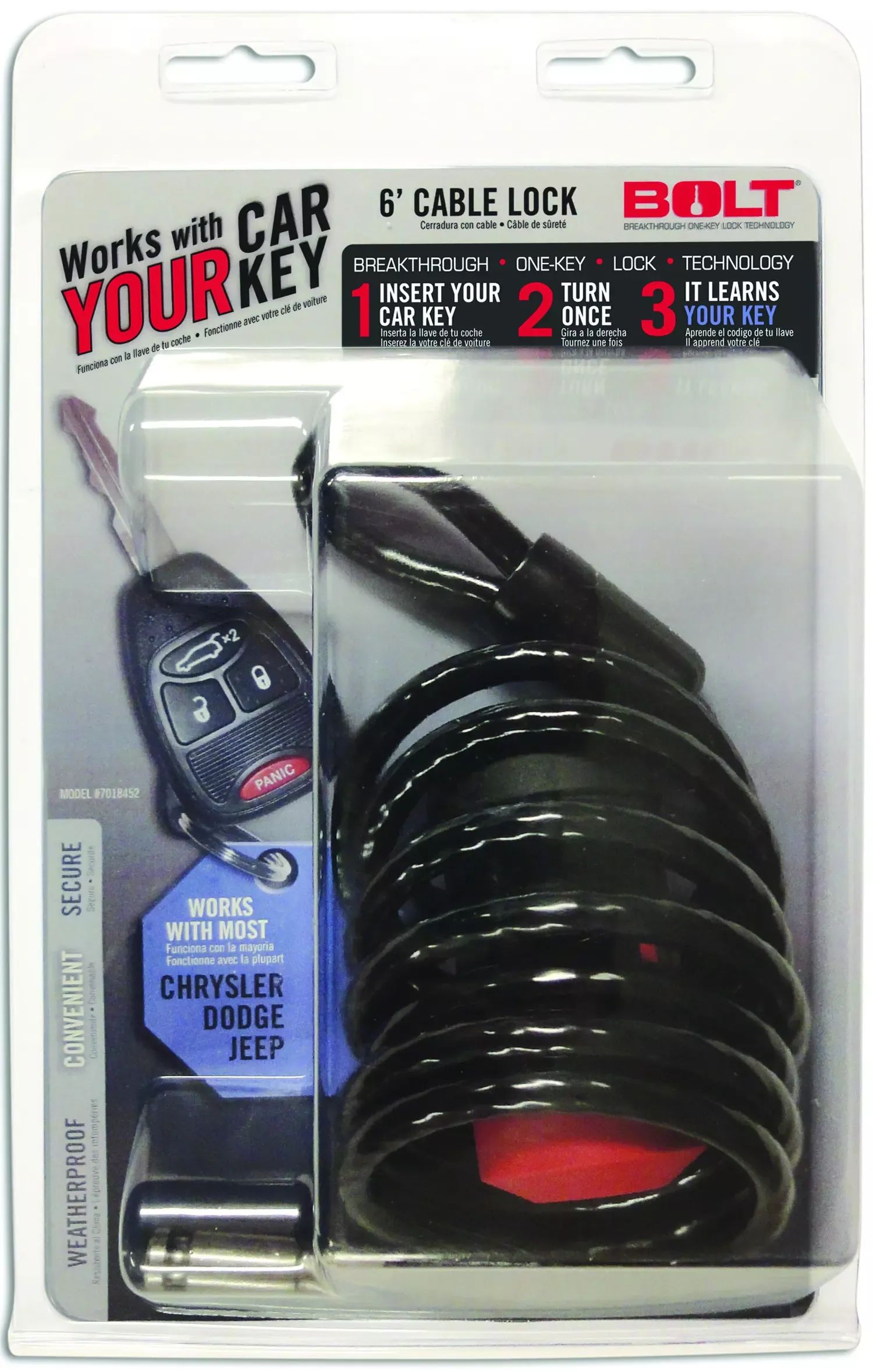 7018452 -BOLT 6Ft. Cable Lock Compatible with/Replacement for Chrysler/Compatible with/Replacement for Dodge/Compatible with/Replacement for Jeep