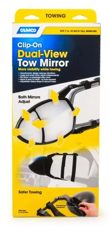 Camco 25653 Universal Clamp-On Towing Mirror (Dual View)