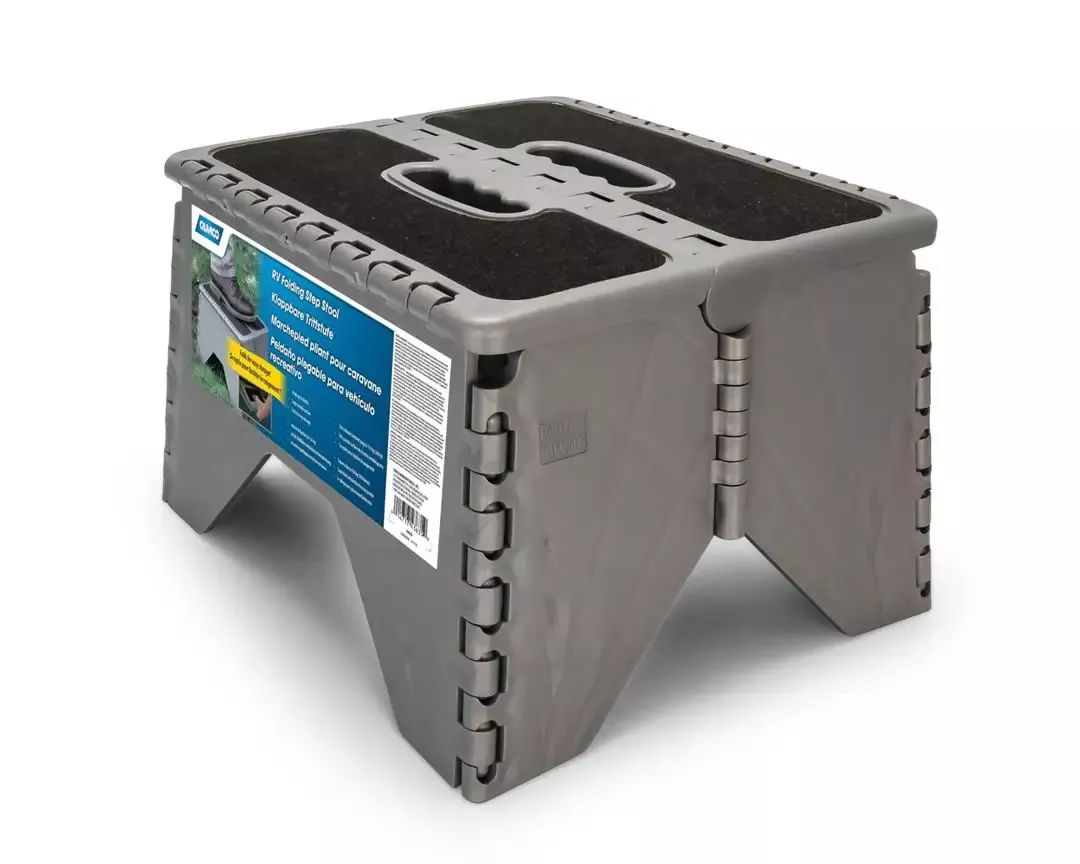 Camco 43635 Plastic Folding Step Stool with Non-Skid - Silver