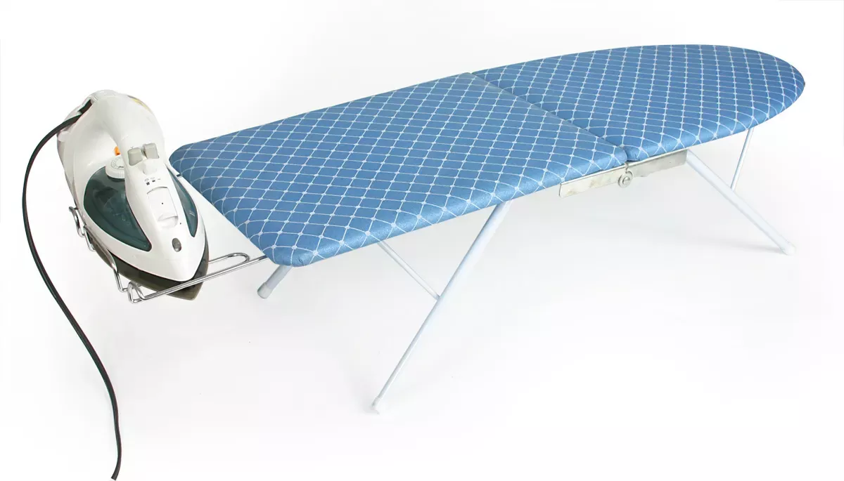 Camco Folding Ironing Board- Easily Folds for Convenient Storage After Each Use Perfect for Traveling, RVs and Campers- (43904), Blue and White