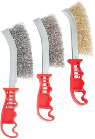 Performance Tool W4990 3pc Hand Brush Set Stainless Steel, Galvanized and Brass Wire Brush for Cleaning Welding Slag and Rust