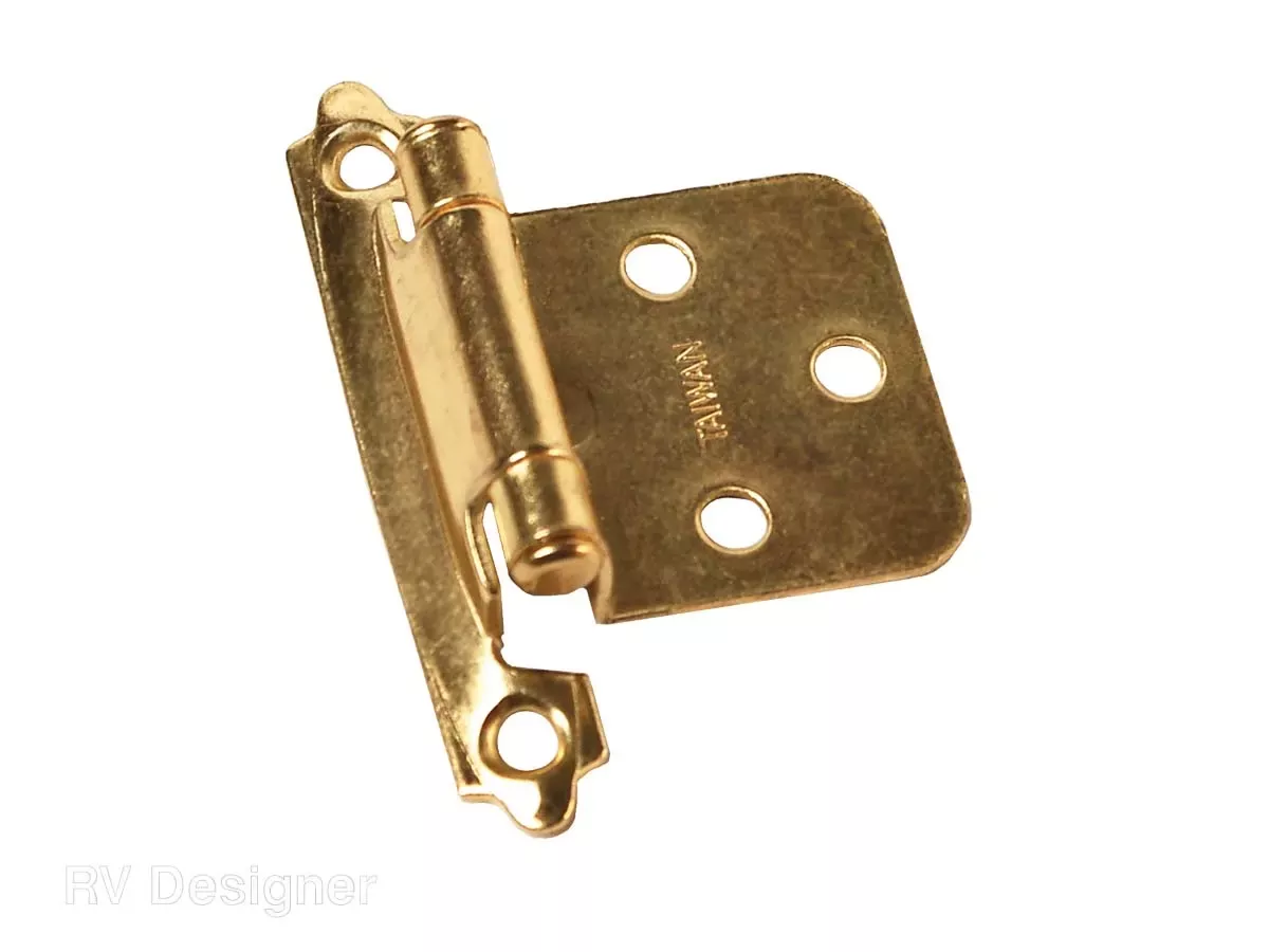 RV Designer H237, Self Closing Hinge, Brass, 2 Per Pack, Cabinet Hardware